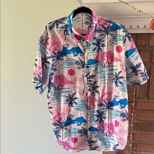 Tropical Print Men's Shirt - Pink and Blue